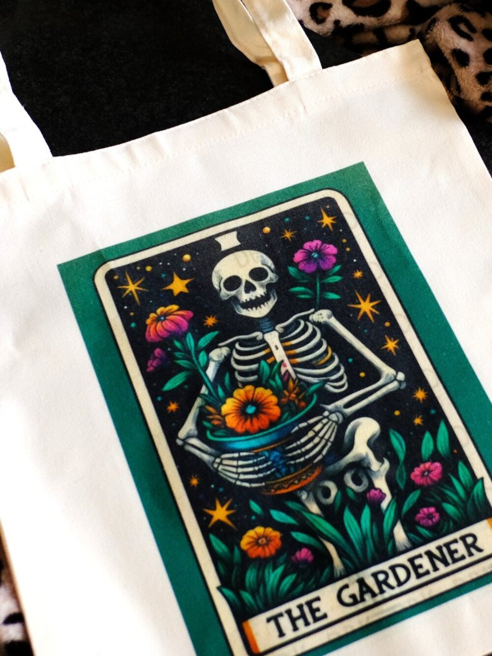 Handmade The Gardener Tarot Card Canvas Tote Bag, Reusable, draw, flower, gift